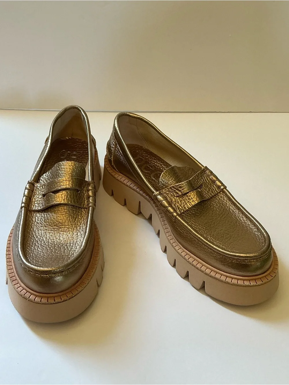 Pedro Garcia Sebas Lug Sole Penny Loafer, Light Gold, size 38 1/2, US size 8.5